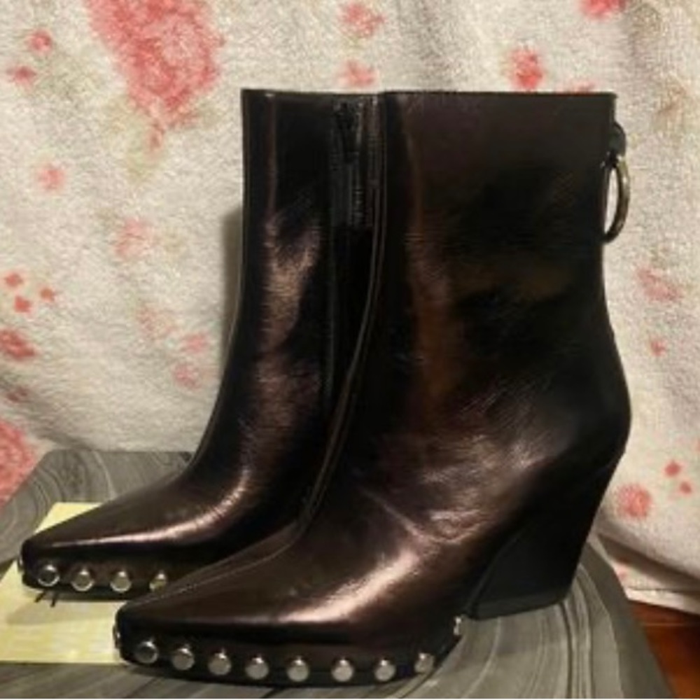 Metallic black studded boots
